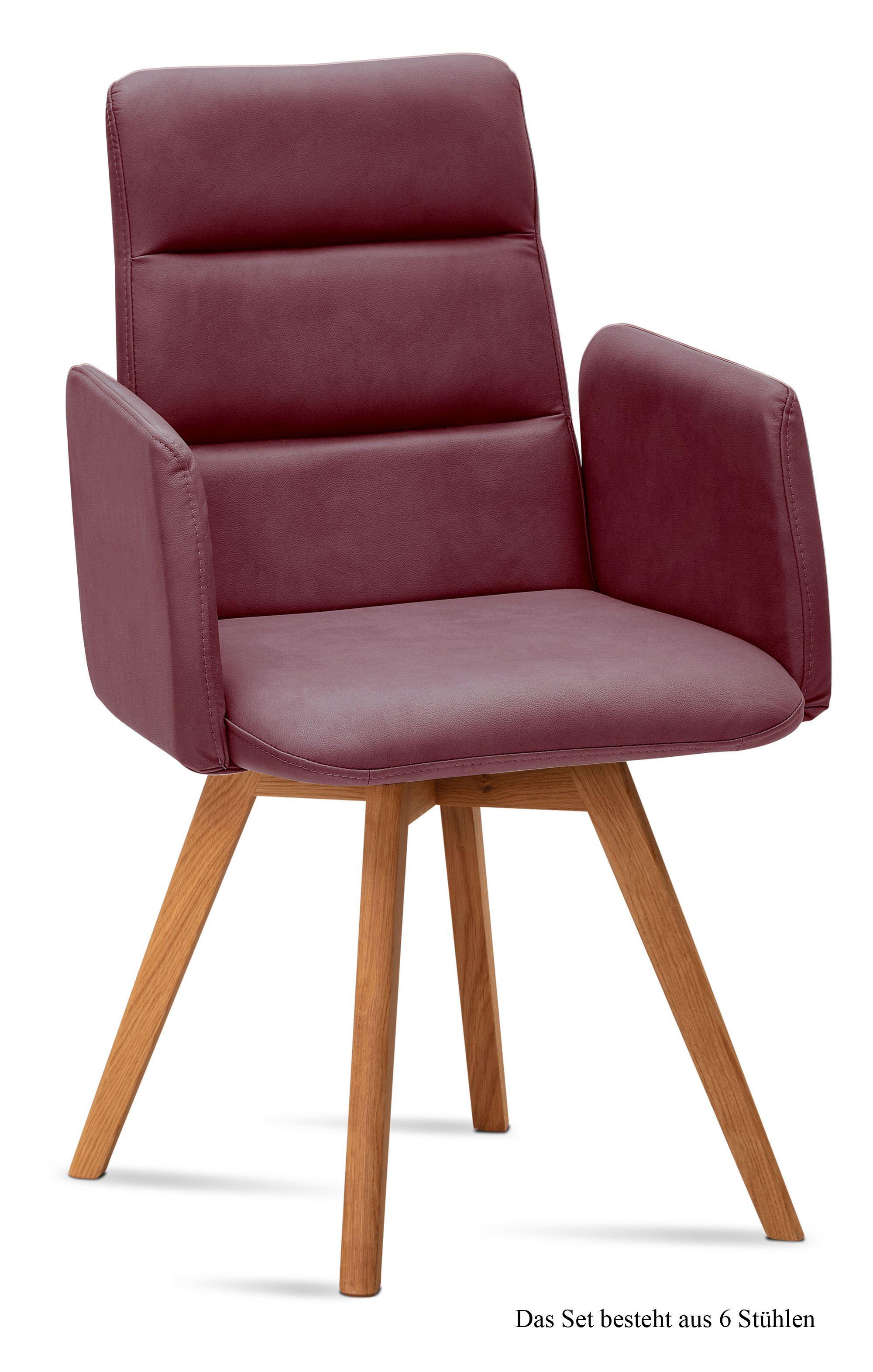 ARMLEHNSTUHL (6er-Set) Dobka 52x92x60 Eiche geölt/Marsala - Eichefarben/Brombeere, Kunststoff (60/92/52cm) - 58aufmkessel