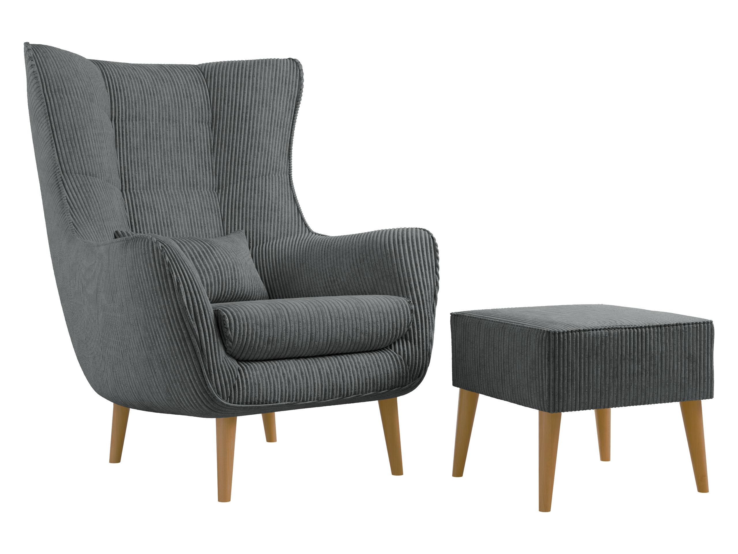 SESSEL Estjano Cord mit Fußbank - Beige/Grau, Holz/Textil (80/106/95cm) - MIRJAN24