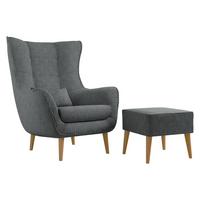 SESSEL Estjano Cord mit Fußbank - Beige/Grau, Holz/Textil (80/106/95cm) - MIRJAN24
