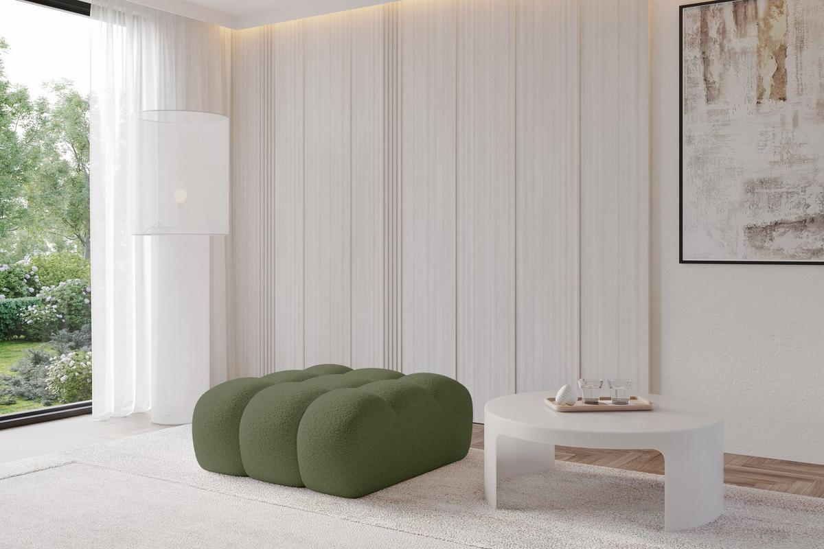 POUF OLEA-PUF 91x87x44 cm Grün Bouclé Modular Sitzhocker - Schwarz/Olivgrün, Holzwerkstoff/Kunststoff (91/44/87cm) - ALTDECOR