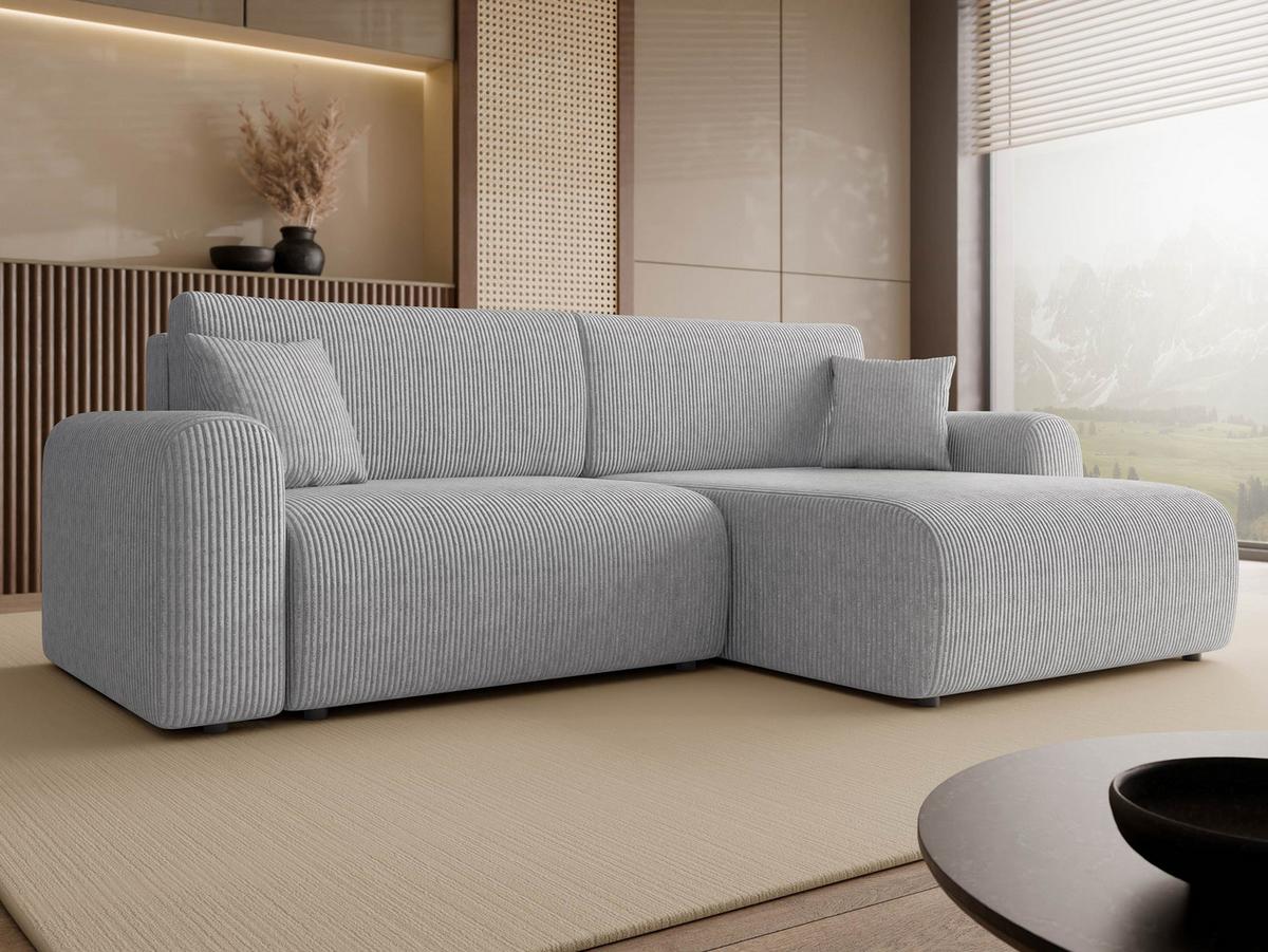 ECKSOFA Floryn L Cord - Hellgrau/Schwarz, Holz/Kunststoff (245/145cm) - MIRJAN24