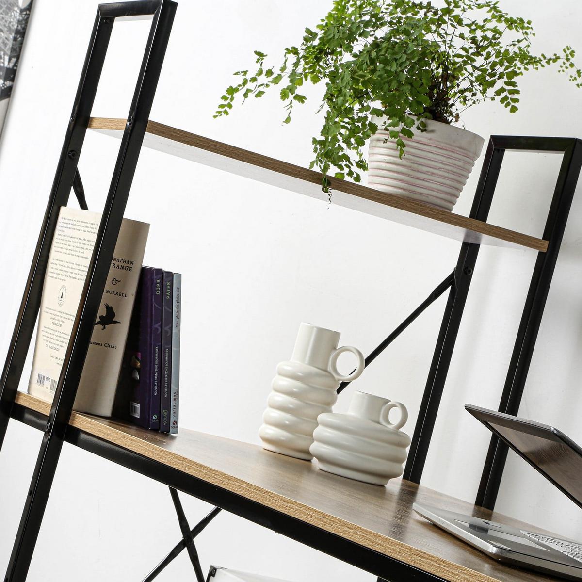 SCHREIBTISCH L120cm mit 4 Regalen im Industrial-Stil - Eschefarben, Holzwerkstoff (6.5/6.5/120cm) - Calicosy