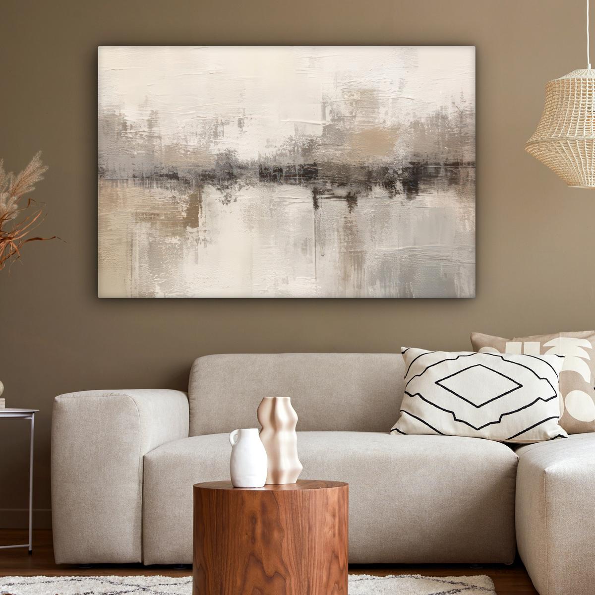 LEINWANDBILD Moderne Kunst - Abstrakt - Beige Wohnzimmer Groß 120x80 cm - Beige, Textil (120/80cm) - MuchoWow