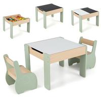 KINDERTISCH mit Stuhl grün(3-tlg) - Grün, Holzwerkstoff (63.5/48/61.5cm) - COSTWAY