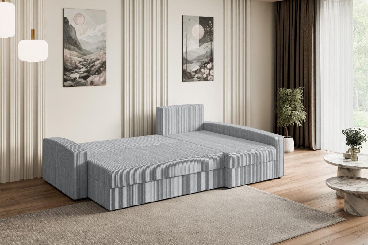 ECKSOFA mit Schlaffunktion und Bettkasten ALESIA-L 231x140x90 cm Grau Cord - Silberfarben/Grau, Holzwerkstoff/Kunststoff (231/140cm) - ALTDECOR