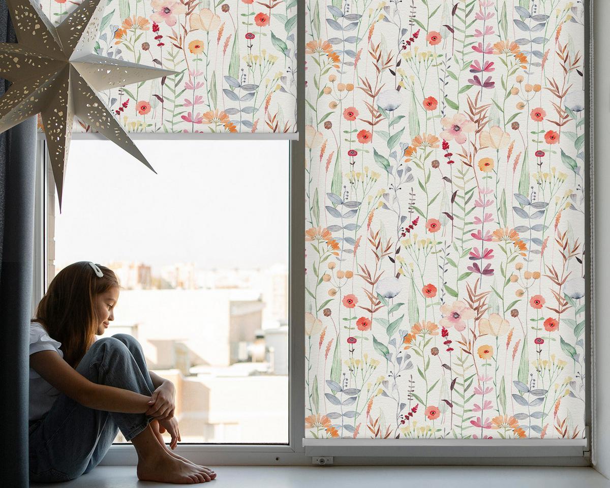 INNENROLLO - Fensterrollo - Rollo - 60x40 cm - Bunte Blumen - Weiß, Kunststoff (60/140/0.5cm) - TULUP