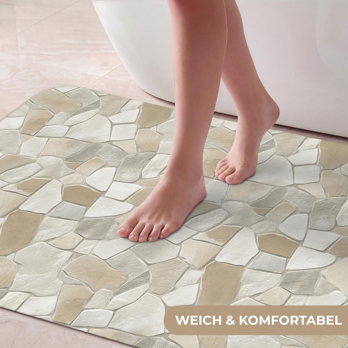 BADEMATTE Mosaik - Steine - Beige 60x120 cm - Beige/Creme, Textil (60/120cm) - OnlyWow