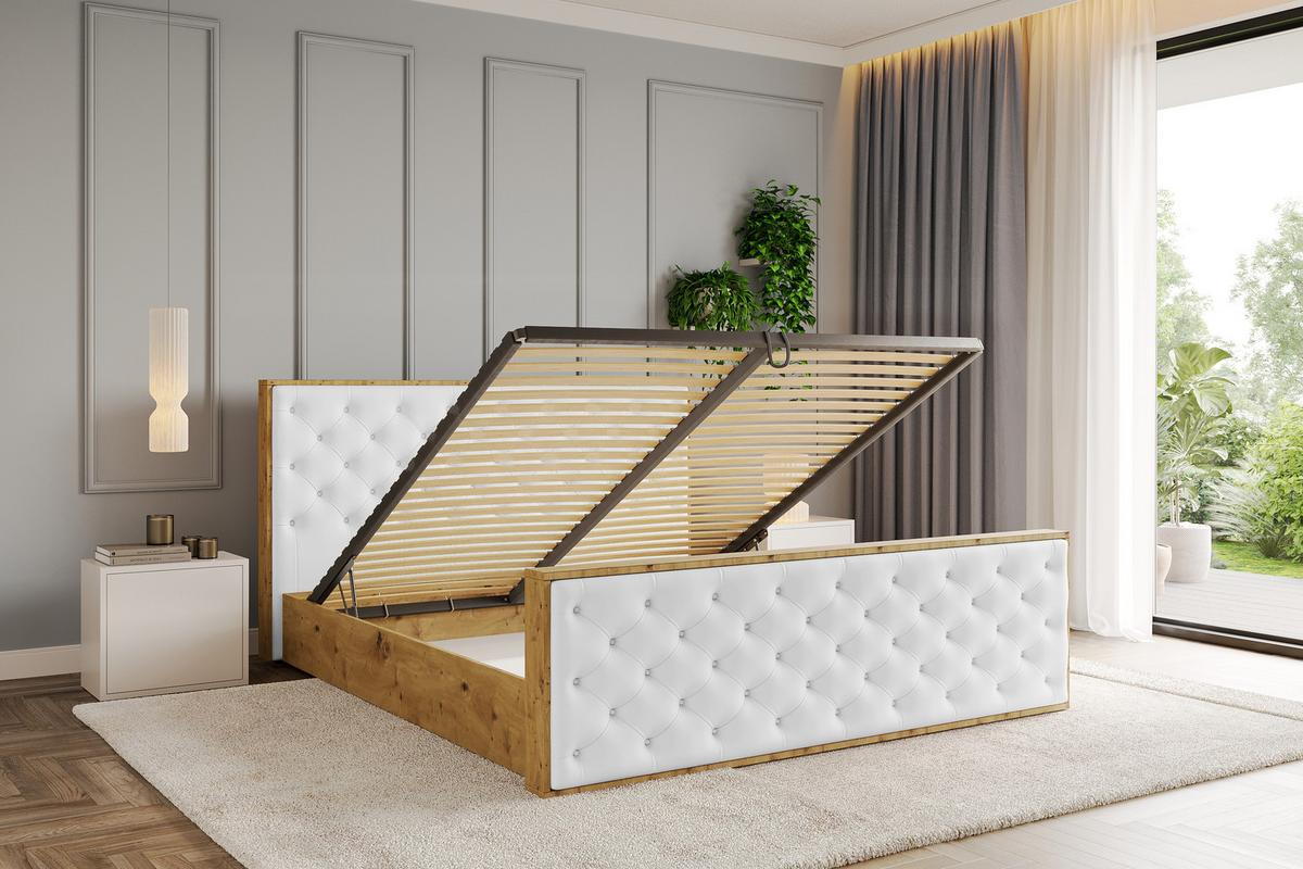 POLSTERBETT mit Bettkasten, Fußteil und Lattenrost, Boxbett mit Matratze H3/H4 - ENZO3-Z 180x200 Weiß Kunstleder - Weiß Hochglanz, Holzwerkstoff/Textil (180/200cm) - ALTDECOR