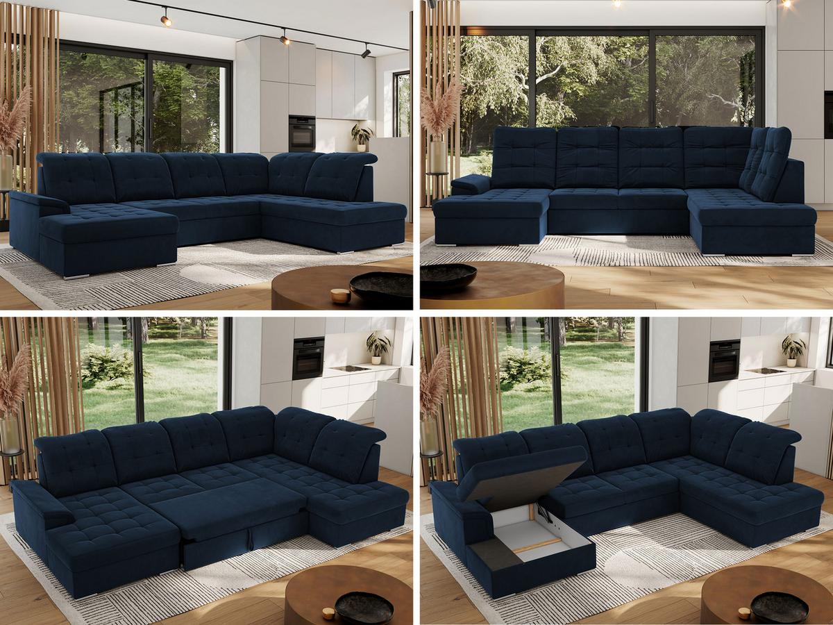 WOHNLANDSCHAFT MADRITO U - Dunkelblau Velorus - Rechts - Silberfarben/Dunkelblau, Textil/Metall (323/89/204cm) - MKS