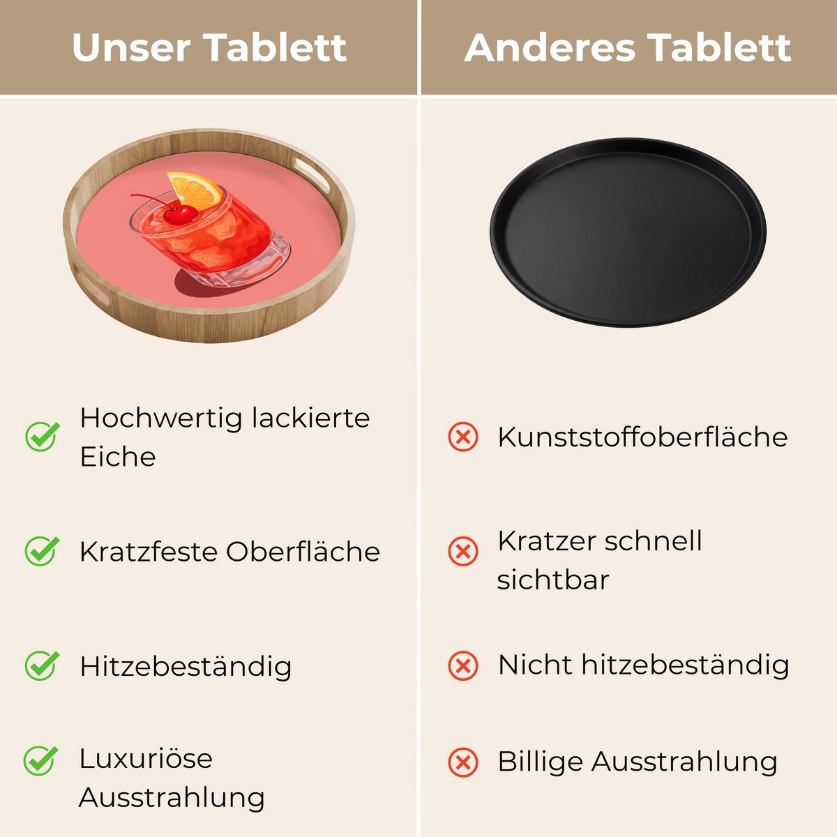 TABLETT Glas - Eiswürfel - Zitrone - Kirsche 40x40 cm - Rosa, Holz (40/5/5cm) - OnlyWow