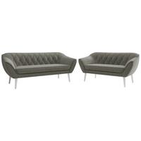 SITZGARNITUR PIRS 3+2 - Grau Strukture - Weiße Beine - Platinfarben/Weiß, Holzwerkstoff/Textil (180/75/74cm) - MKS