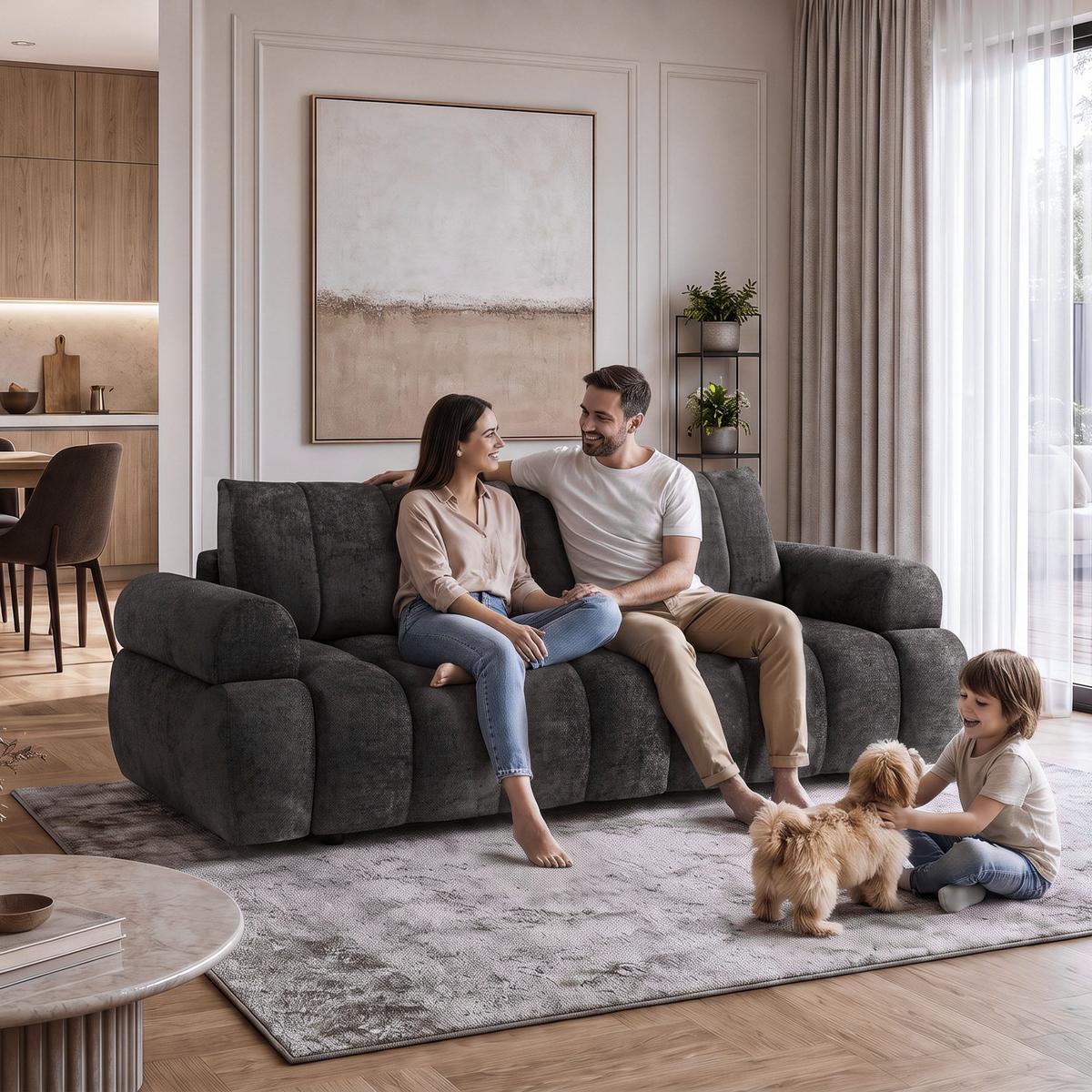 SCHLAFSOFA Mavi 3-Sitzer mit Schlaffunktion, Bettsofa Schlafcouch 195x145 cm, Braun - Braun, Textil (255/100/110cm) - Beautysofa