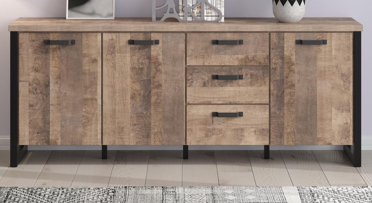SIDEBOARD Eiche Tabak, schwarz 214 x 86 cm, Kommode mit viel Stauraum - Eichefarben/Schwarz, Holzwerkstoff/Kunststoff (214/86/45cm) - Top.Furn