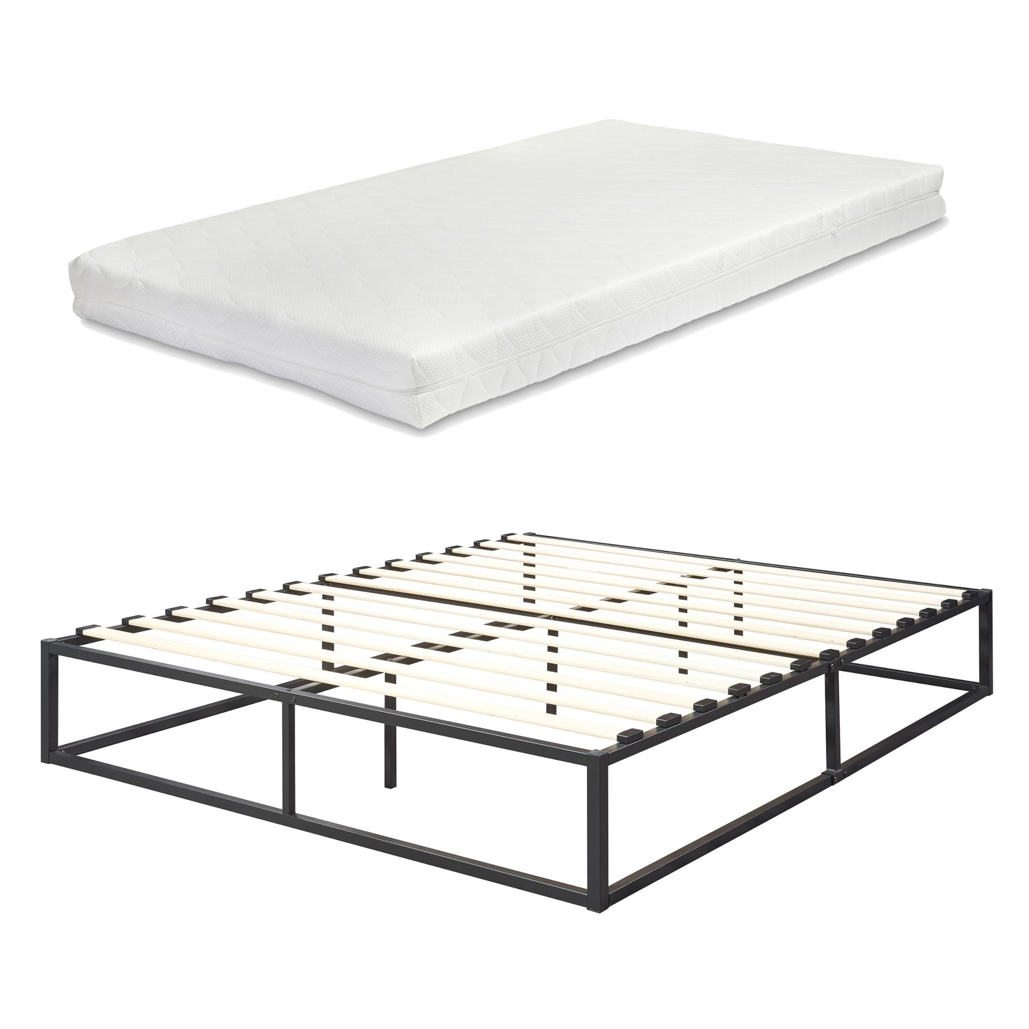 METALLBETT Kreta mit Matratze - Schwarz, Textil/Metall (140/200cm) - [en.casa]