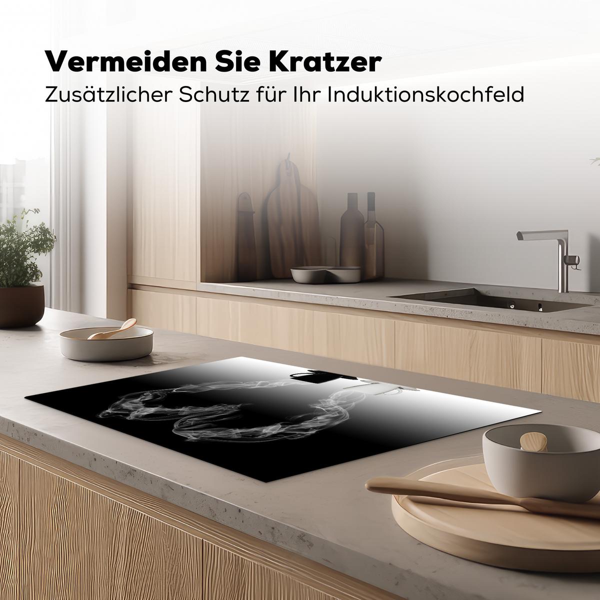 HERDABDECKPLATTE Kaffee - Herz - Schwarz und weiß - Tassen Ceranfeldabdeckung 76x51.5 cm - Weiß, Kunststoff (76/51.5/0.2cm) - MuchoWow