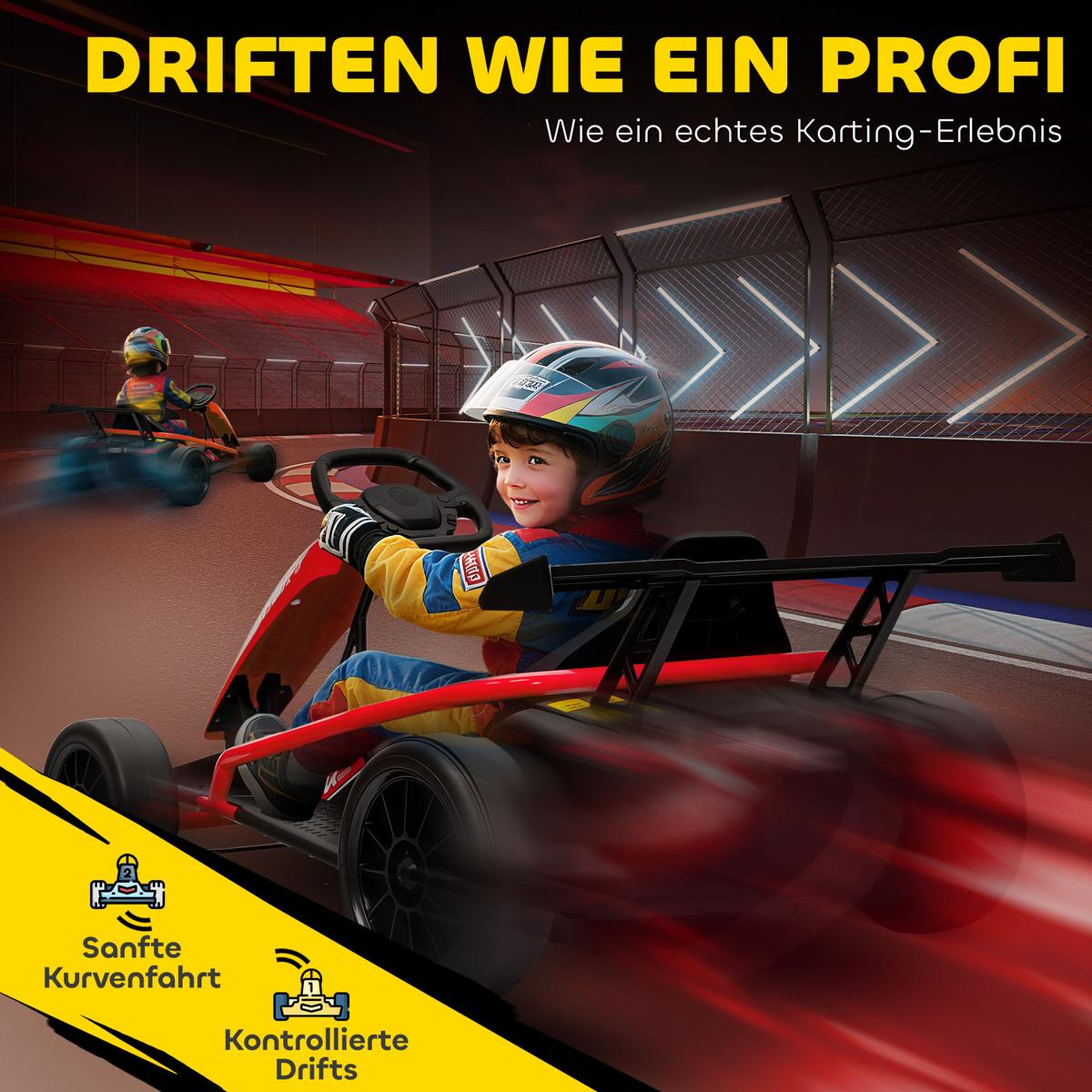 KINDER-ELEKTRO-GOKART 24 V 6-13km/h mit Musik und Hupe - Rot, Kunststoff (119/77/54cm) - AIYAPLAY