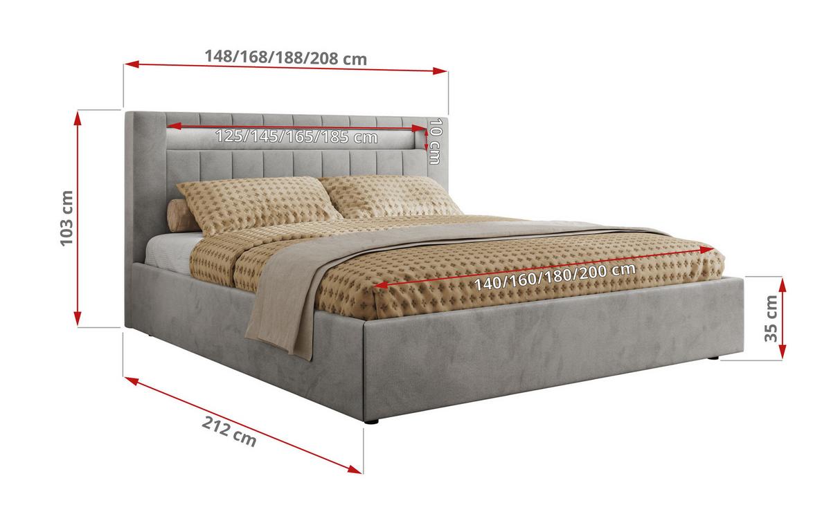 POLSTERBETT GOLD 5 CLASSIC 180/200 - Hellgrau Velvet - Multipocket-Matratze - Hellgrau, Textil (180/200cm) - MKS