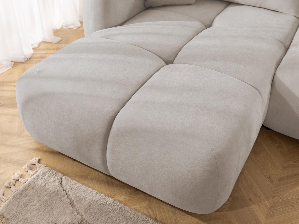 ECKSOFA Loretto aus natürlichem Beige Webstoff mit Schlaffunktion, Bettkasten und tiefen Steppungen in Bubble-Optik - Beige/Schwarz, Holz/Kunststoff (180/275cm) - S-Style
