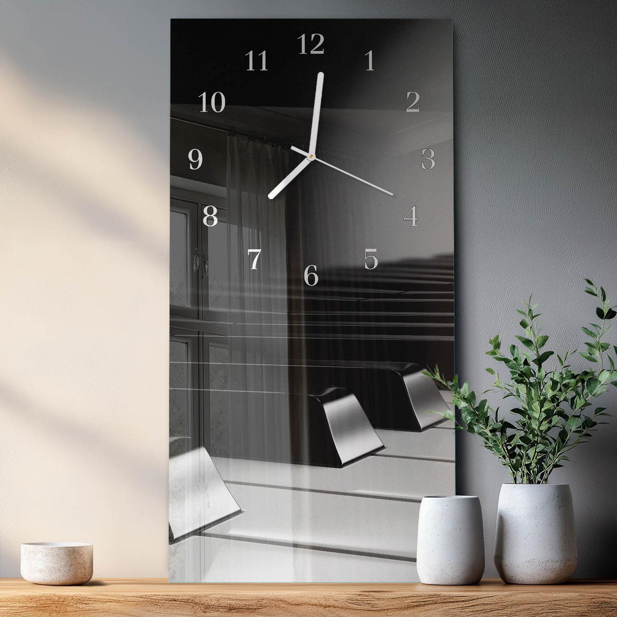 WANDUHR aus Glas 30x60 cm - Klaviertasten - Grau, Glas (30/60/0.4cm) - TULUP
