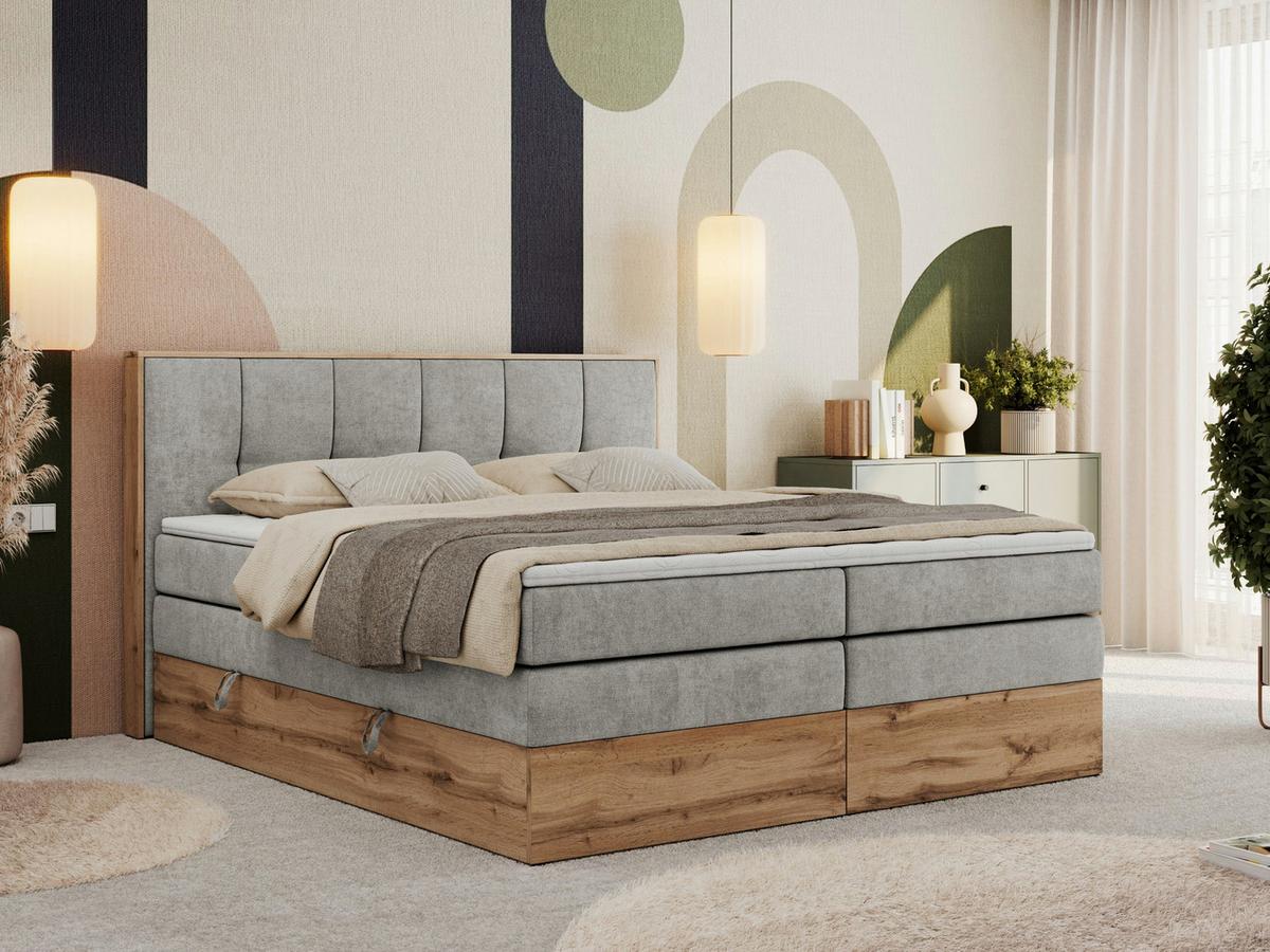 BOXSPRINGBETT ALBERO 1 KING 180/200 Hellgrau Strukture - H3 - Hellgrau, Holz/Textil (180/200cm) - MKS