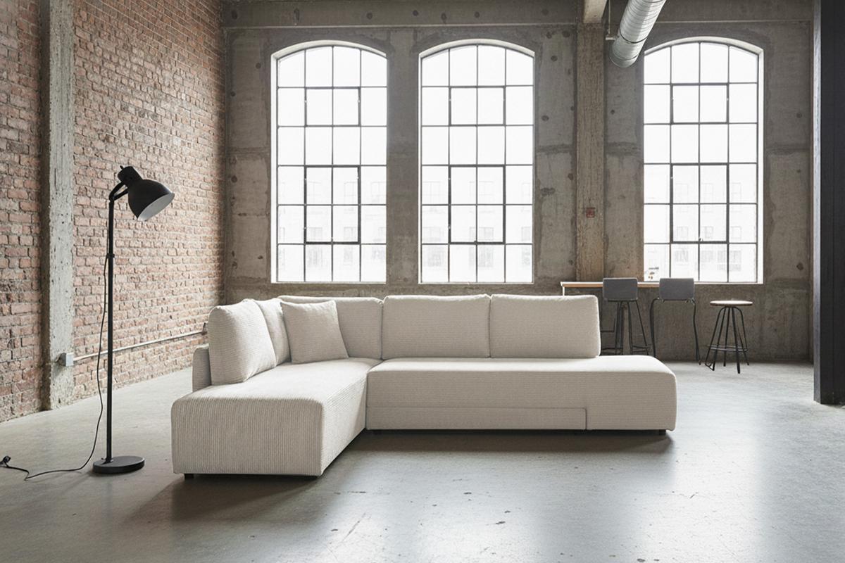 SCHLAFSOFA SADIRA Cremeweiß Cord - Creme/Schwarz, Kunststoff/Textil (288/209cm) - KAWOLA