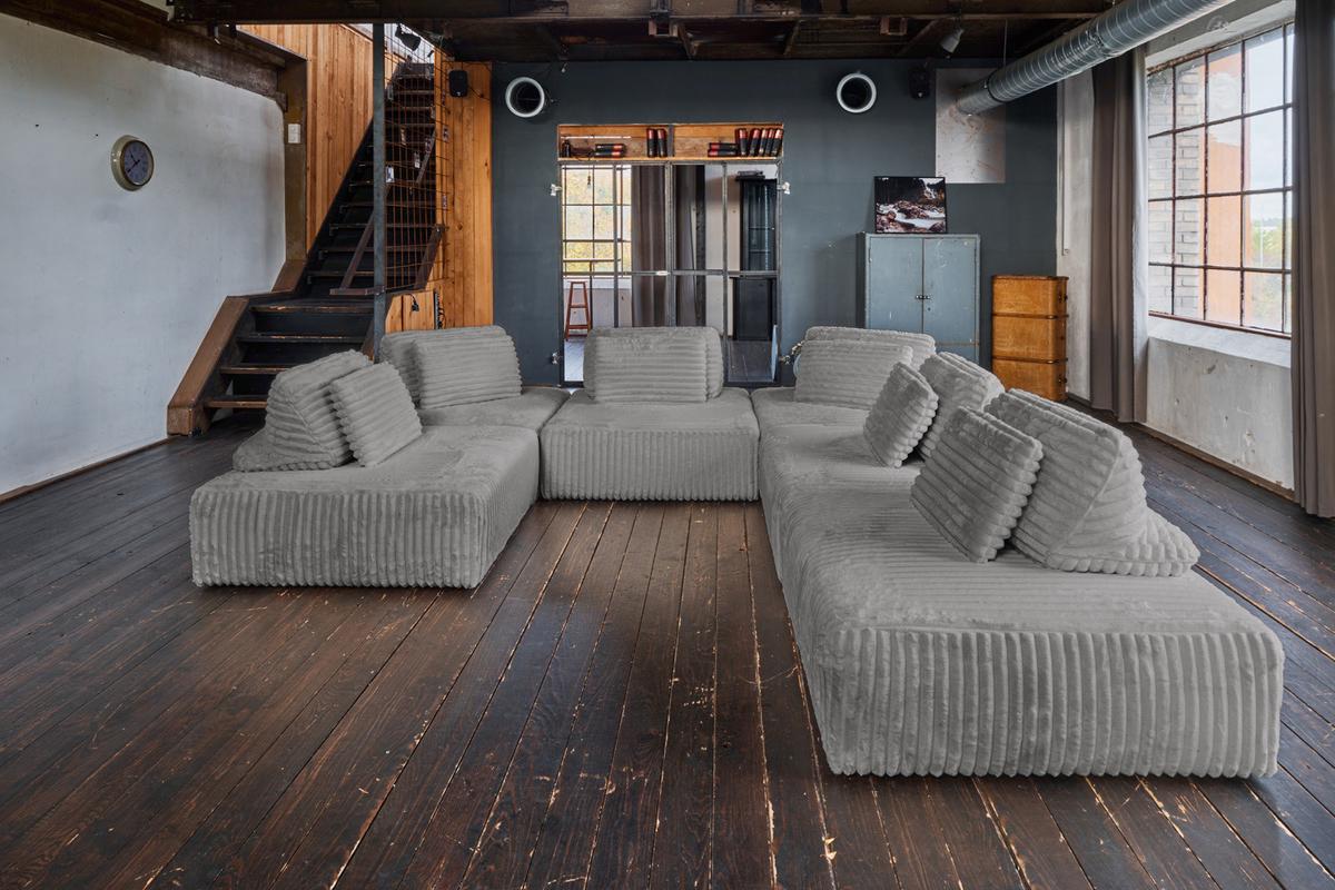 MODULSOFA WIOLO SOFT 6 MODULE 6 KISSEN Grau Cord - Schwarz/Grau, Kunststoff/Textil (333/84/333cm) - KAWOLA