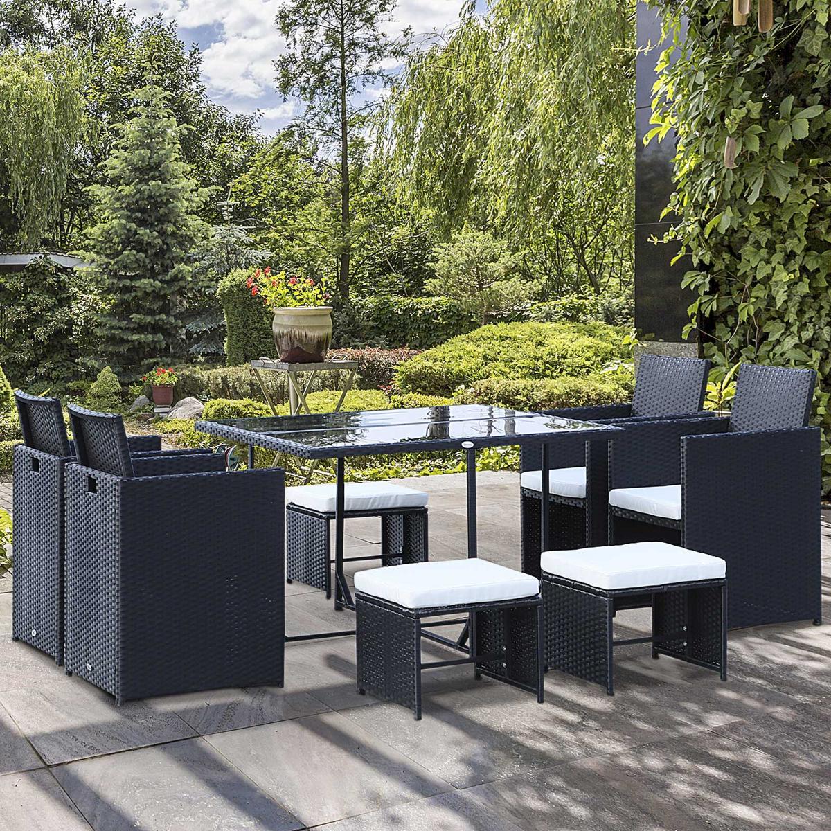 POLYRATTAN Gartenmöbel Rattan Gartenset inkl. Kissen Schwarz 109 x 109 x 72 cm - Schwarz, Kunststoff - Outsunny