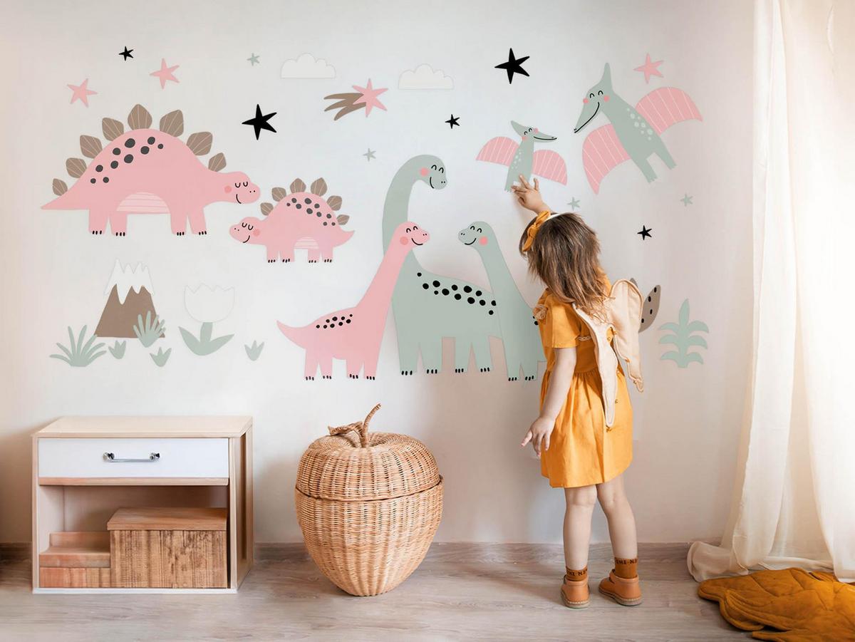 WANDAUFKLEBER 60x96cm - Dinosaurier wilde Vegetation - Multicolor, Kunststoff (60/96/0.1cm) - Wallfluent