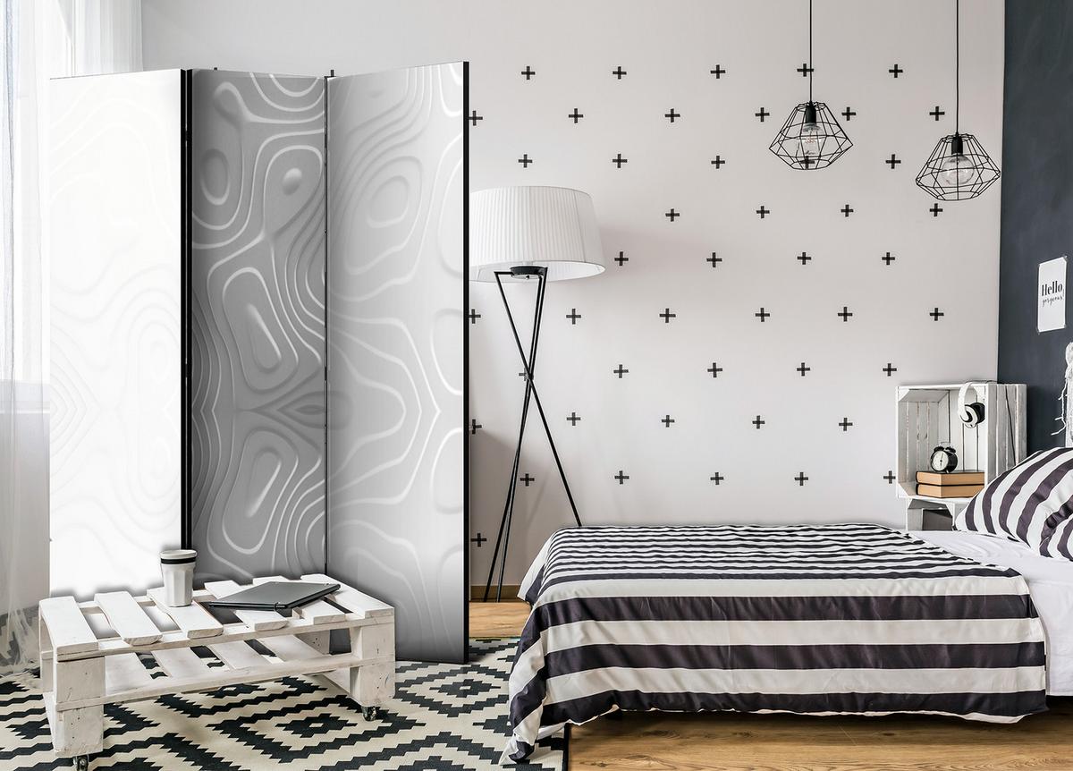PARAVENT Einseitig Bedruckter 3-tlg 135x172 cm Moderne Wei e Wellen - Weiß, Holz/Textil (135/172/3cm) - Muralo