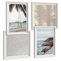 BILDER SET 4er Set - 50x50 cm & 40x60 cm Weißer Rahmen - Sommerlicher Sandstrand mit Meerblick - Weiß, Kunststoff (50/50cm) - TULUP
