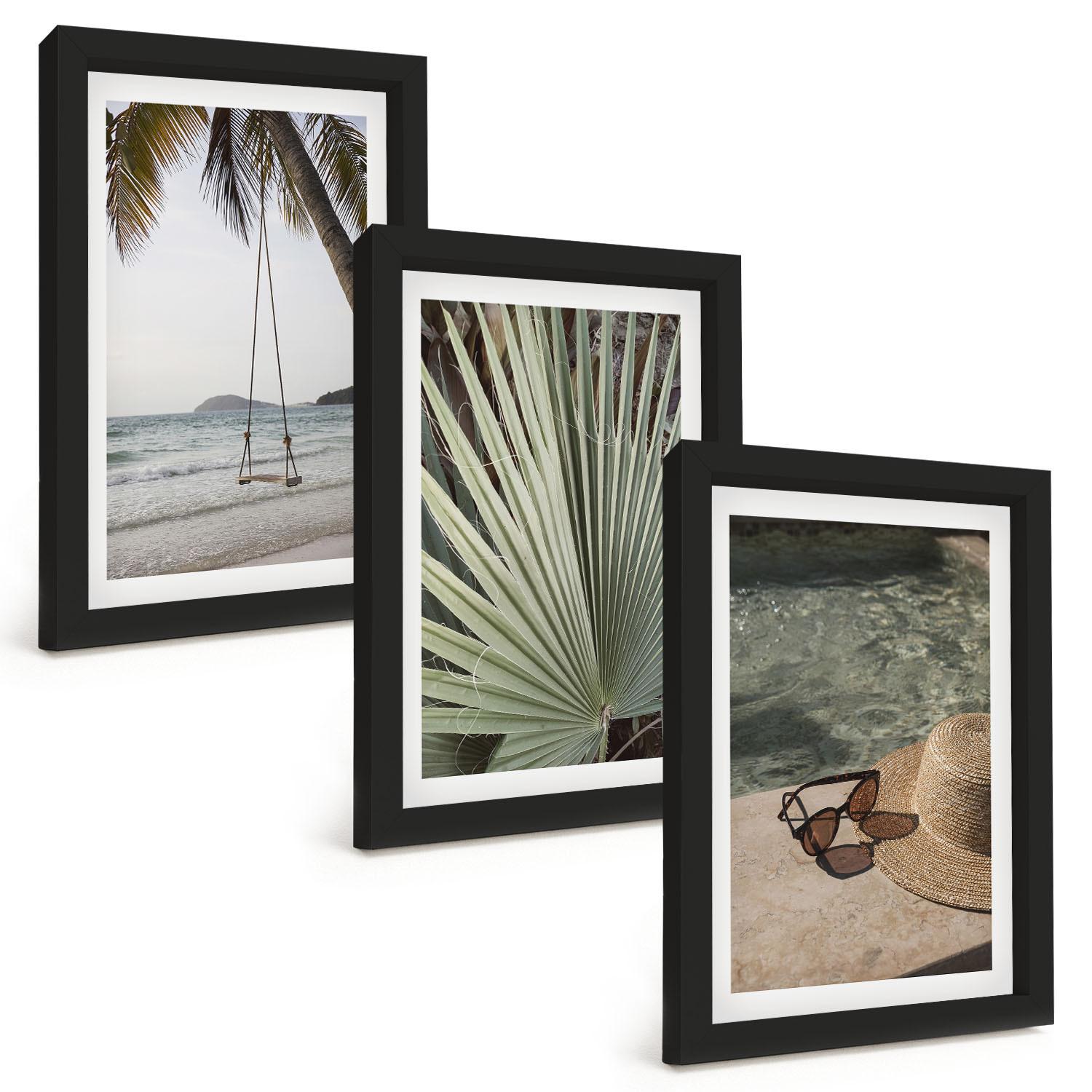 BILDER SET 3er Set - 20x30 cm Schwarzer Rahmen - Strandschaukel-Blätterurlaub - Schwarz, Kunststoff (20/30cm) - TULUP