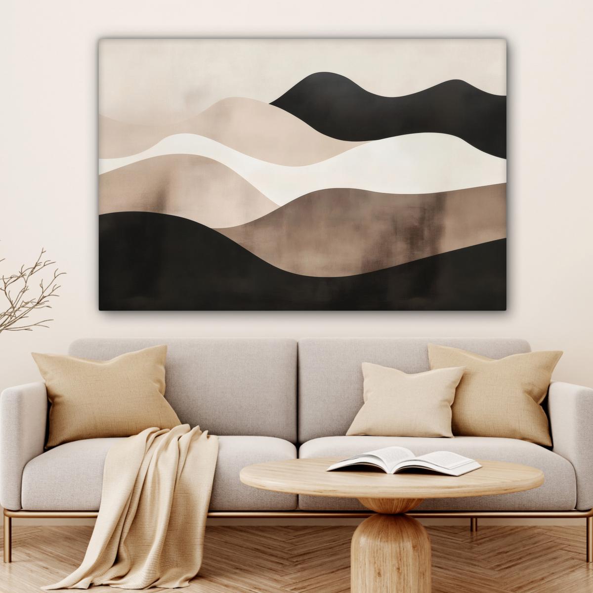 LEINWANDBILD Abstrakt - Landschaft - Wellen - Cremefarben Wohnzimmer Groß 120x80 cm - Cappuccino, Textil (120/80cm) - MuchoWow