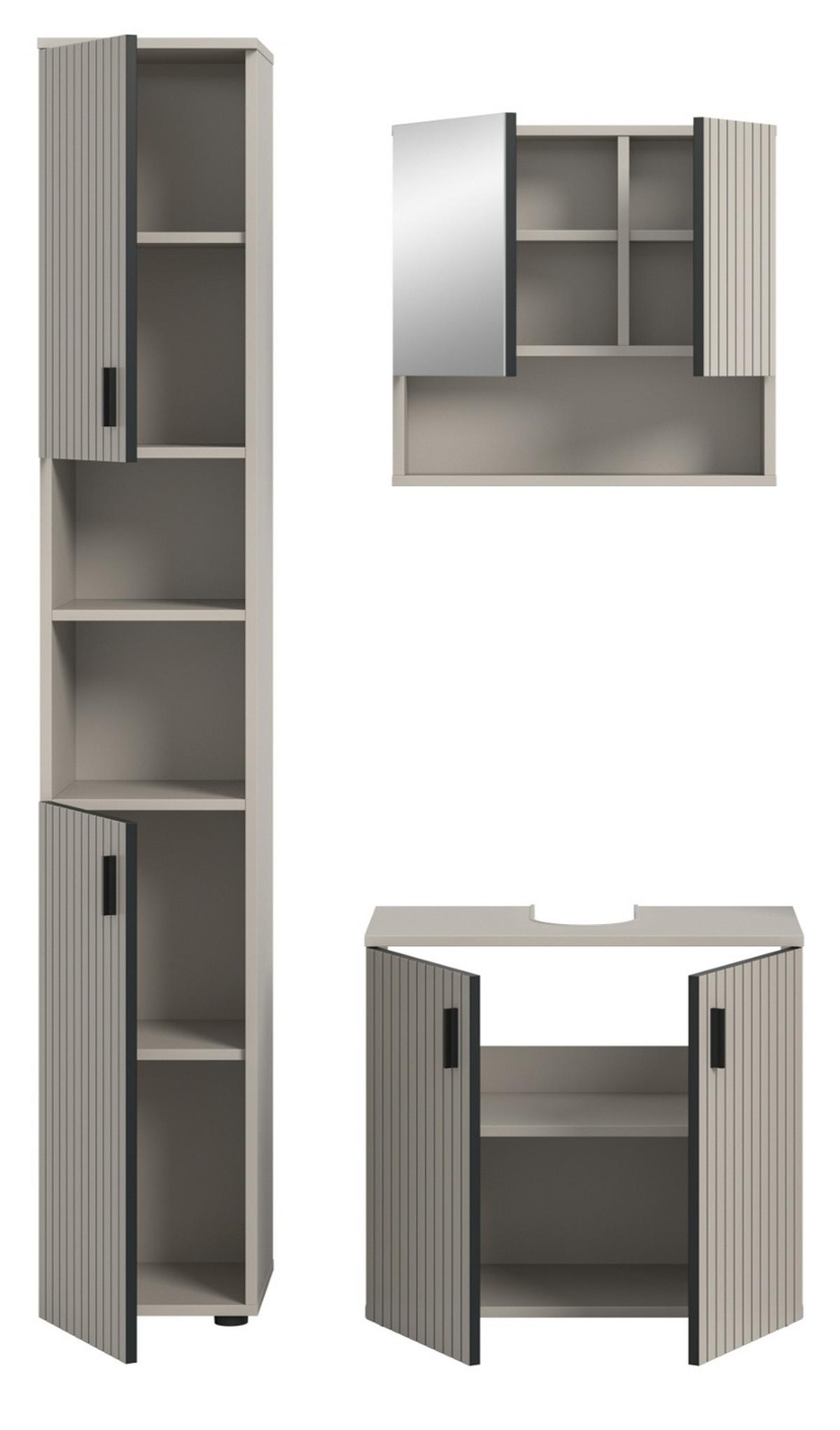 BADMÖBEL-SET Kaschmir 3-teilig 105 cm, Komplettset in modernem Design - Kaschmir/Schwarz, Glas/Holzwerkstoff (105/192/30cm) - Inn.Furn