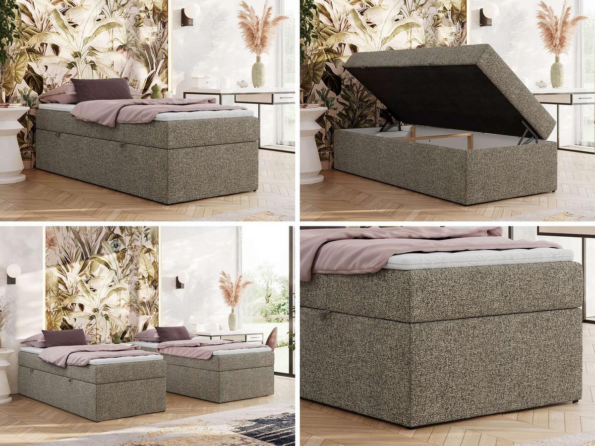 BOXBETT ZERO 90/200 - Grau Struktur - H3 - Topper Visco - Grau, Textil (90/200cm) - MKS