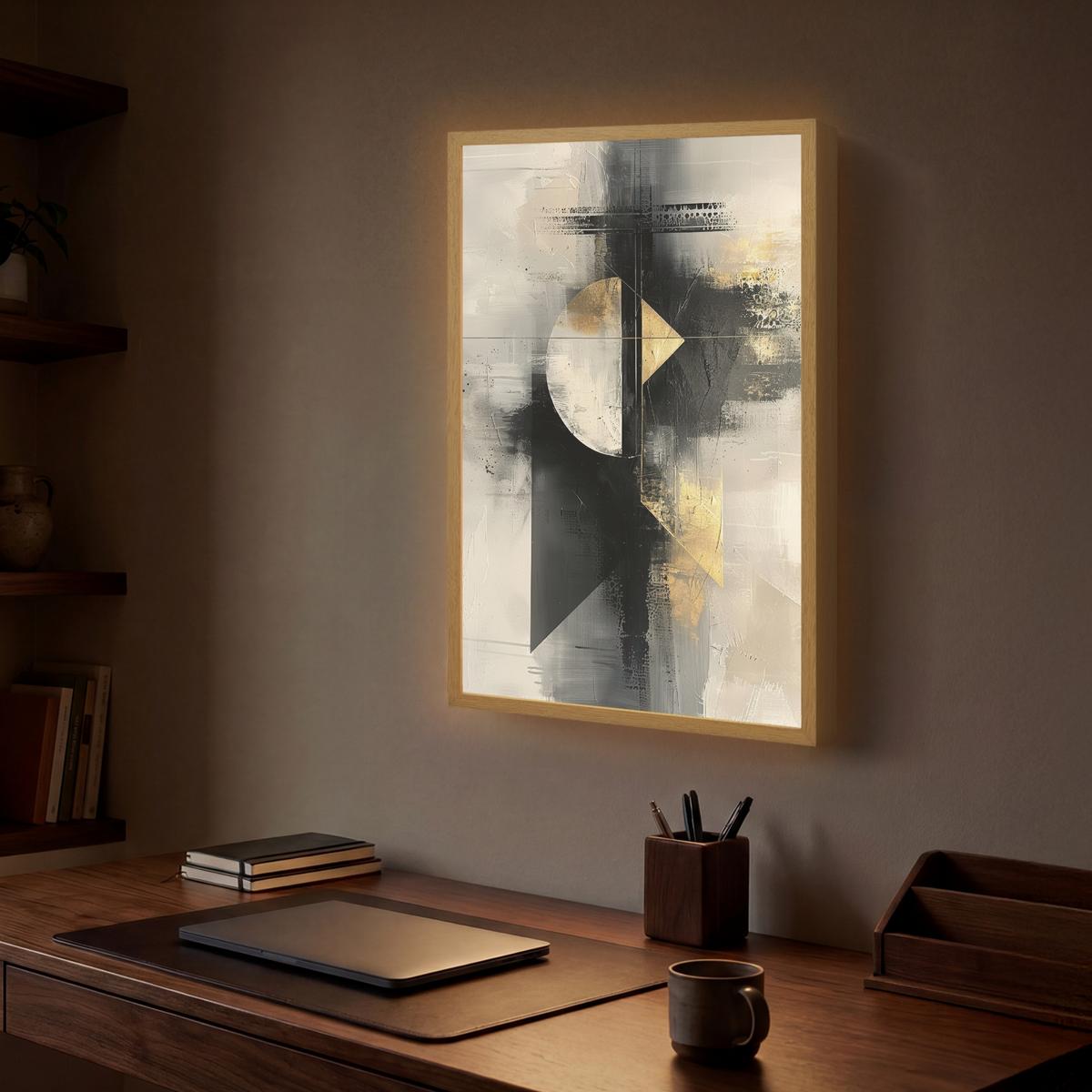 WANDLEUCHTE MIT AKKU Abstrakt - Schwarz - Farbe - Modern 40x60 cm - Grau, Holzwerkstoff (40/60/8cm) - OnlyWow