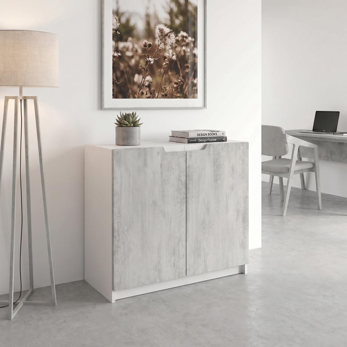KOMMODE Logan Fronten in Beton Oxid Optik - Hellgrau, Holzwerkstoff (82/78/37cm) - Vladon