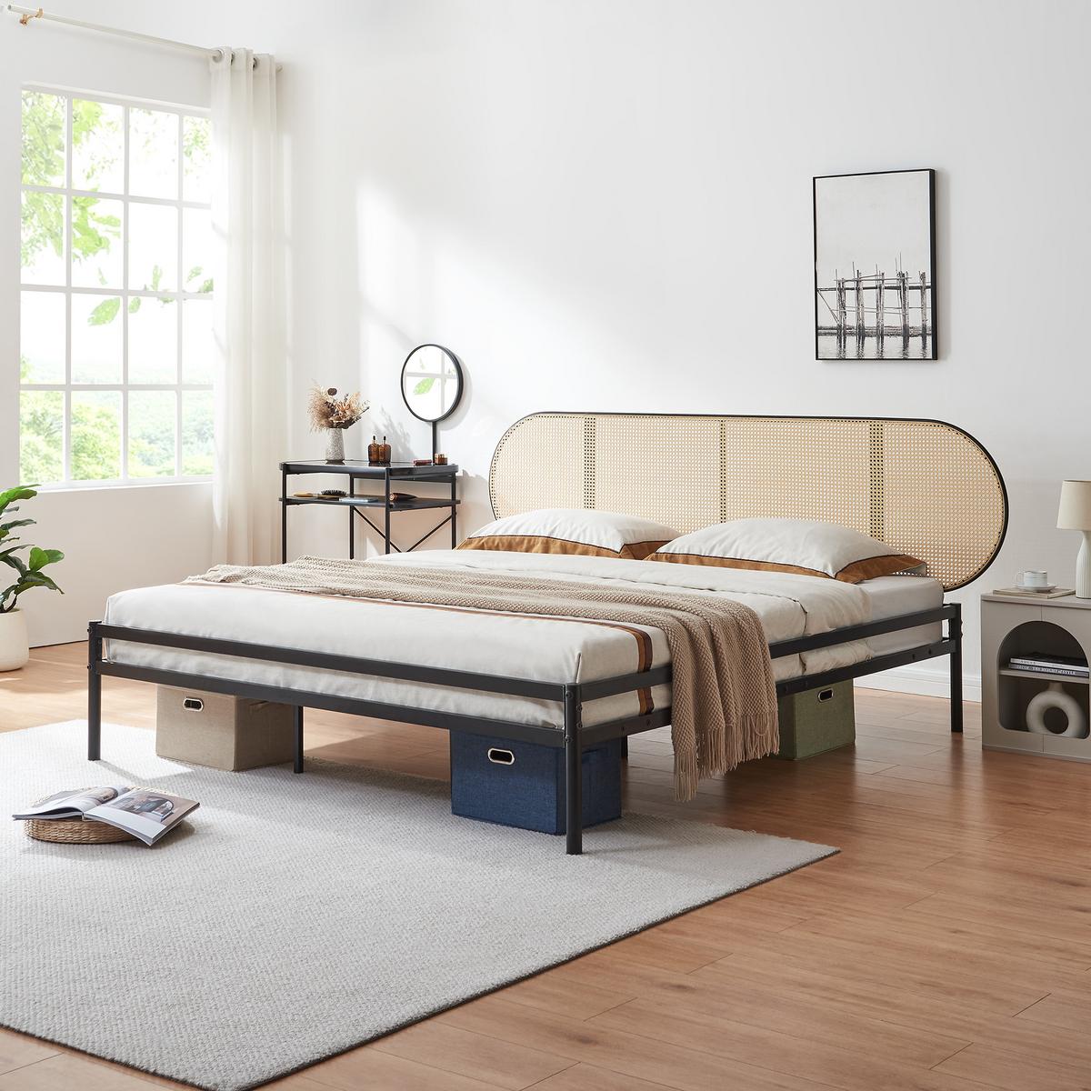 METALLBETT Linköping - Beige/Schwarz, Metall (180/200cm) - [en.casa]