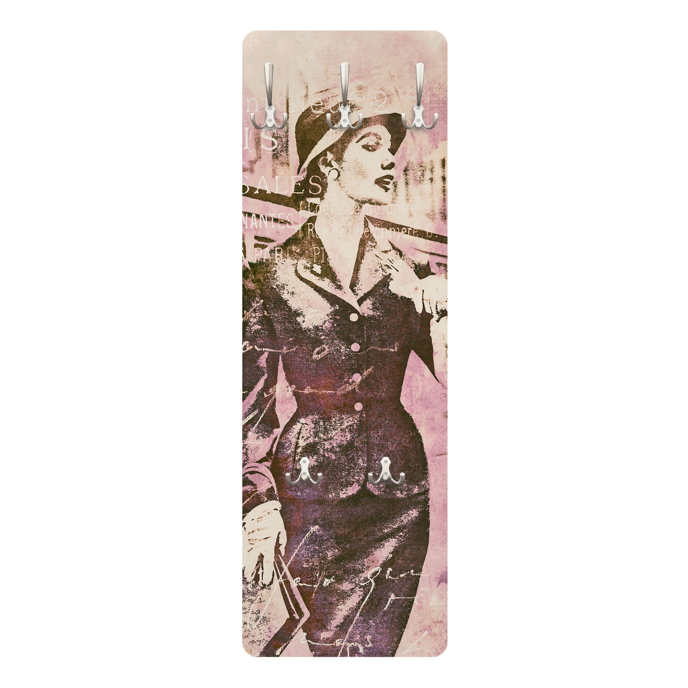 WANDGARDEROBE - Vintage Collage Pariserin 34/105 cm - Rosa, Holzwerkstoff (34/105/1.6cm) - Bilderwelten