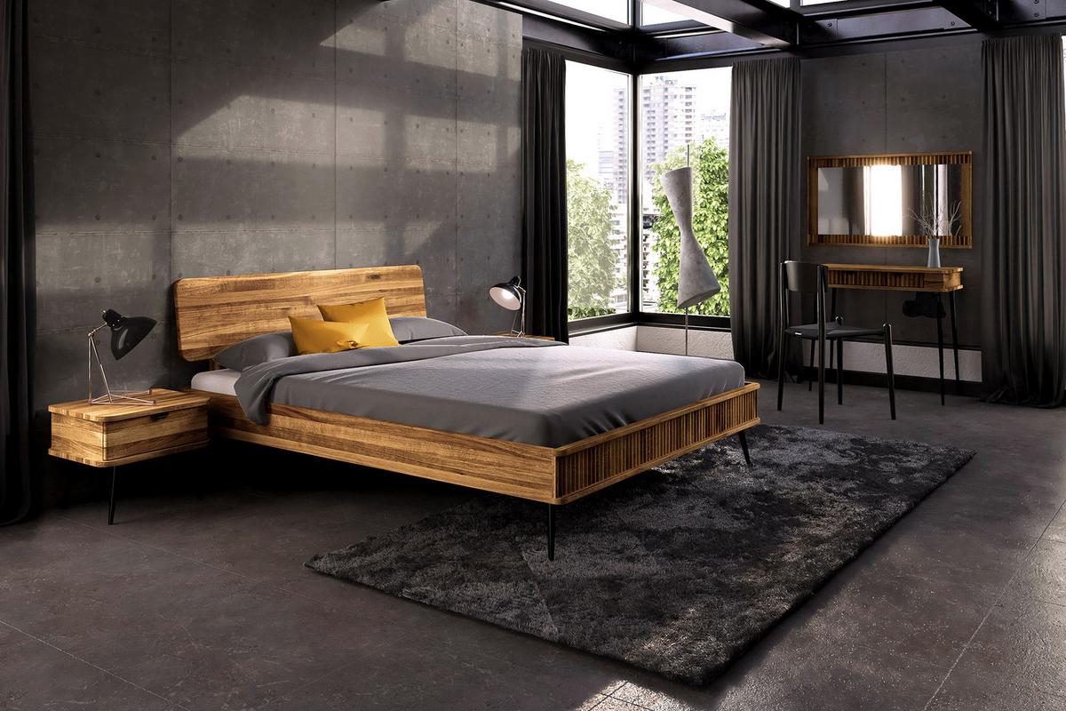 BETT LINA 1 100x190 Kernbuche - Schwarz/Kernbuche, Holz/Metall (100/190cm) - byoak
