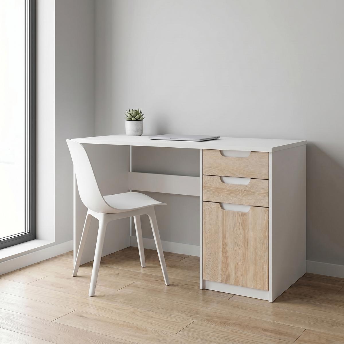 SCHREIBTISCH Logan Fronten in Eiche sägerau - Eiche San Remo, Holzwerkstoff (60/129/76cm) - Vladon