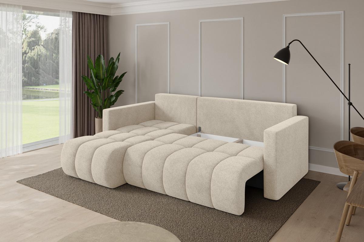 ECKSOFA mit Schlaffunktion Ottomane Links GARD-L 226x146x85 Creme Velours - Creme/Schwarz, Holzwerkstoff/Kunststoff (226/146cm) - ALTDECOR