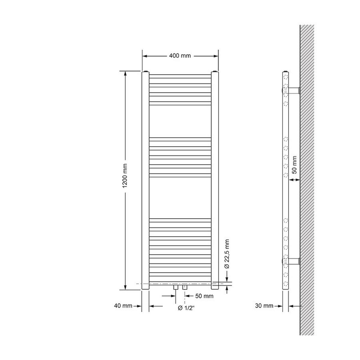 BADHEIZKÖRPER Sahara 400x1200 mm Weiß gerade mit Mittelanschluss - Weiß, Metall (40/120/3cm) - LuxeBath