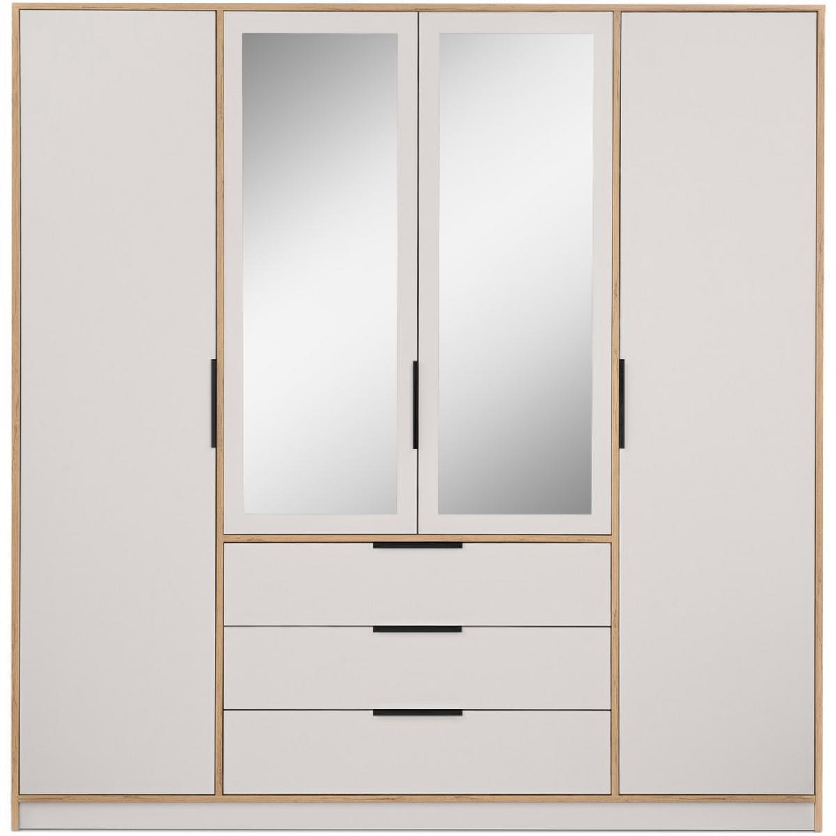 DREHTÜRENSCHRANK Livo mit 4 Türen und 3 Schubladen, kaschmir+eiche Wotan, 200 cm - Kaschmir/Eiche Wotan, Holzwerkstoff (200/200/57cm) - Beautysofa