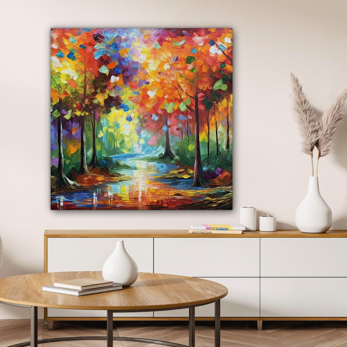 LEINWANDBILD Landschaft - Wald - Farben - Natur Deko Groß 90x90 cm - Multicolor, Textil (90/90cm) - MuchoWow