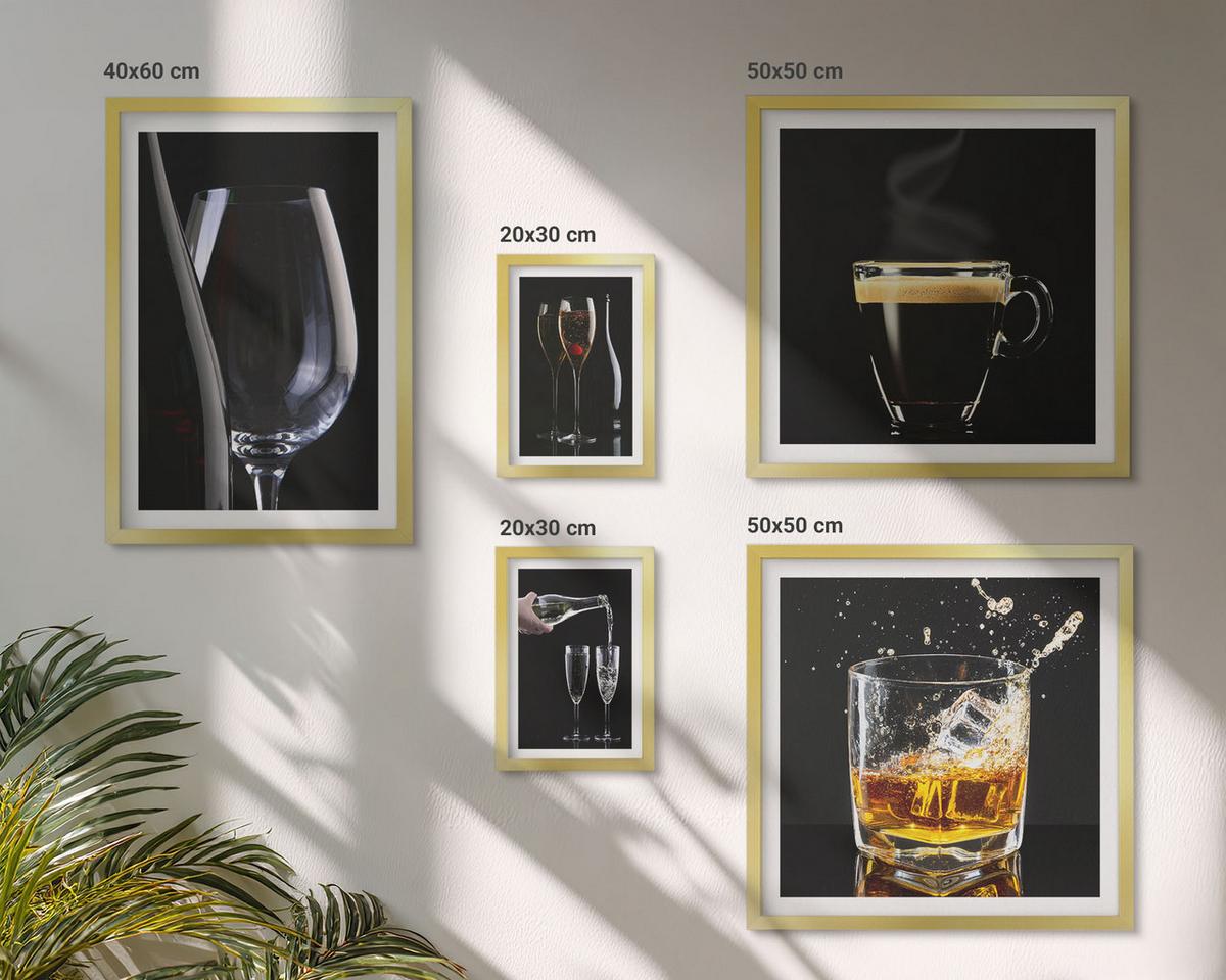 BILDER SET 5er Set - 50x50 cm & 20x30 cm & 40x60 cm Goldrahmen - Löwenzahn-Kalk-Kücheninschriften - Goldfarben, Kunststoff (40/60cm) - TULUP