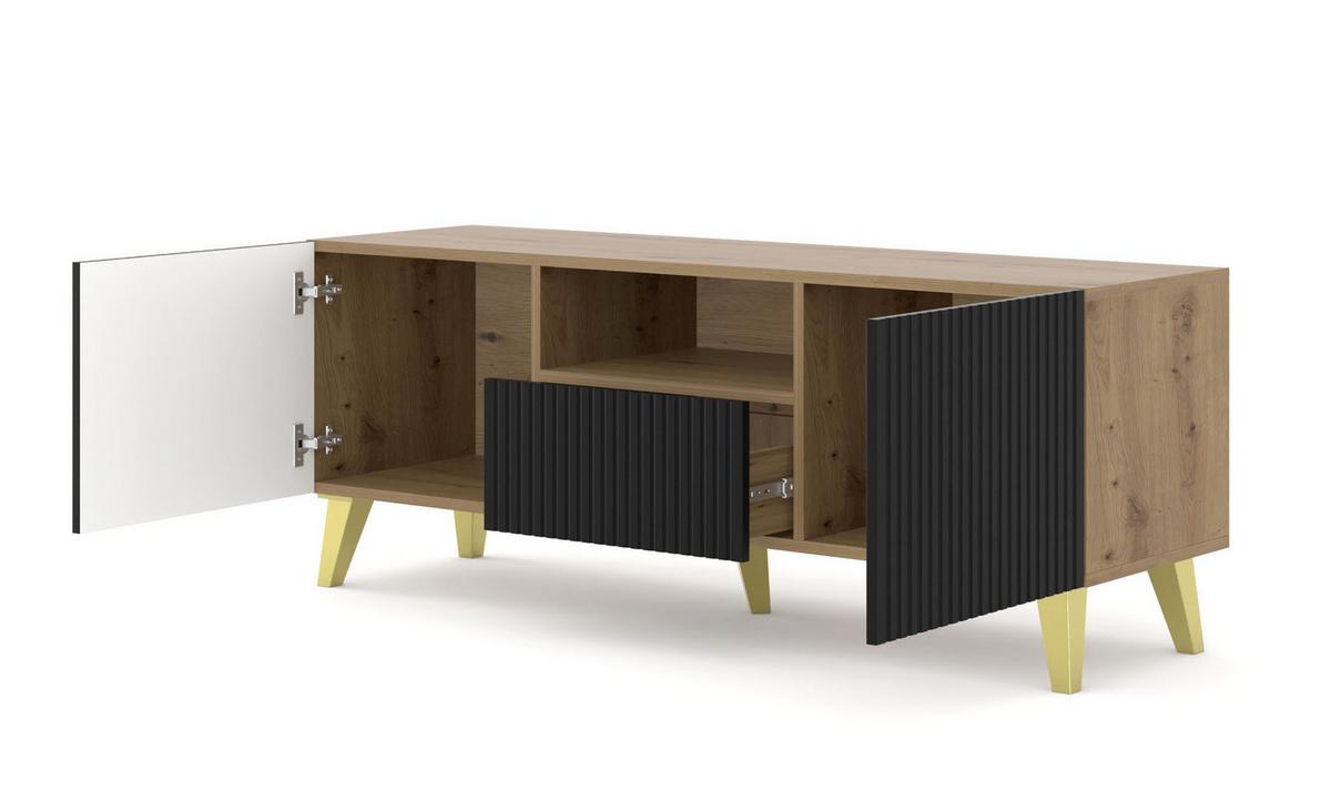 TV LOWBOARD Artisan, Schwarz, Gold 150/56/42 - Goldfarben/Schwarz, Holzwerkstoff (150/56/42cm) - RAUMHIRSCH FURNITURE