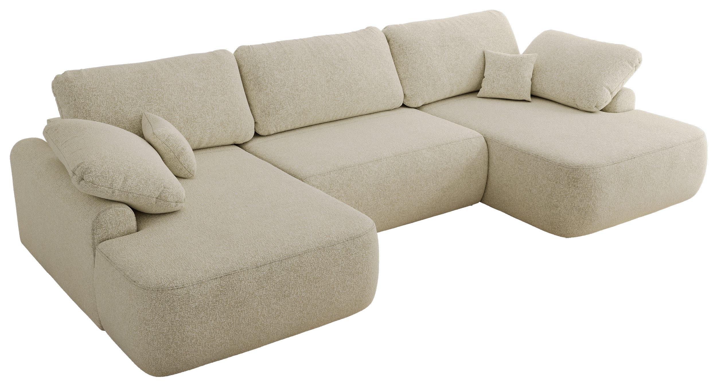 WOHNLANDSCHAFT CUBO U Creme Struktur - Creme/Schwarz, Kunststoff/Textil (370/100/187cm) - MKS