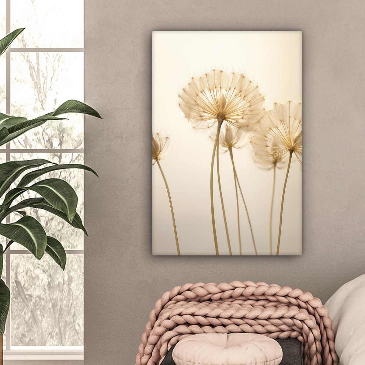 LEINWANDBILD Sonnenlicht - Löwenzahn - Botanisch - Blumen Wanddeko 40x60 cm - Creme, Textil (40/60cm) - MuchoWow