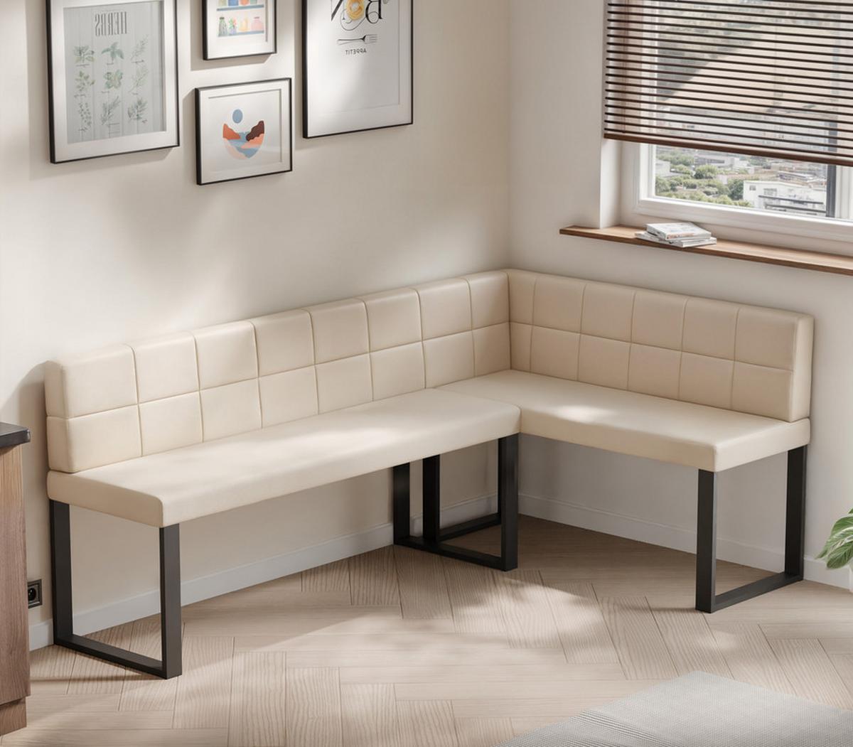 ECKBANK rechts SANA U Kunstleder gesteppt, 196/ 142 cm Beige - Beige, Kunststoff/Textil (142/196cm) - Idohome