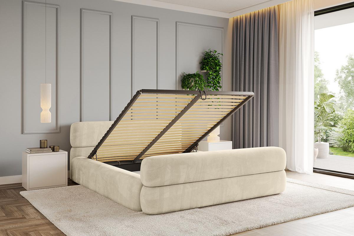 POLSTERBETT mit Bettkasten, Fußteil und Lattenrost, Boxbett mit Matratze H3/H4 - ENORA-Z-V1 180x200 Beige - Ecru, Holzwerkstoff/Textil (180/200cm) - ALTDECOR